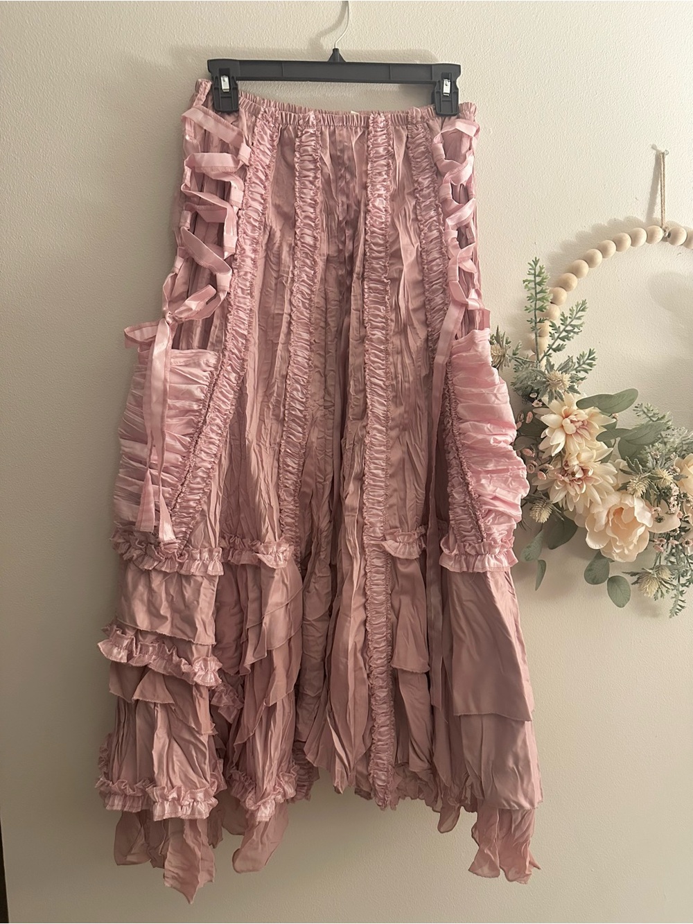 NWT Ruffle Satin Pirate Maxi Skirt - Pink - Picture 2 of 10